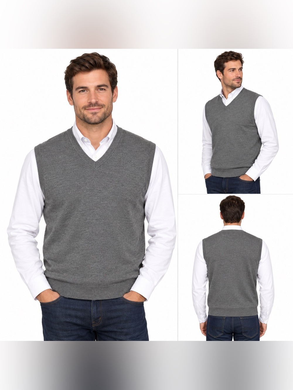 Brandini Men's Gray V-Neck Wool Sweater Vest Made in Italy XL